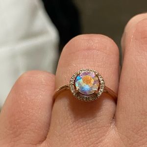 10K Rose Gold Mystic Topaz & Genuine Diamond halo ring